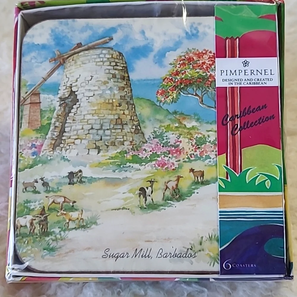 NEW Pimpernell Caribbean collection Barbados Drink Coasters  Set of 6 SEALED Box